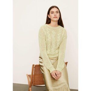 Vince Womens Sweater Sz S Pale Lime Green Textured Cotton Cable Knit Crew Neck